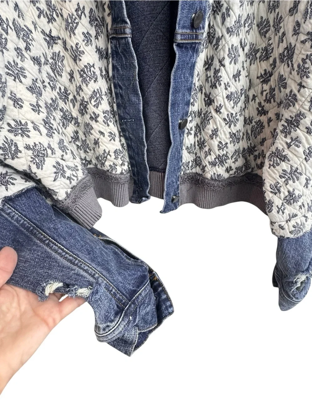 Free People Ditsy Denim Jacket Denim Combo size XS/S - Picture 7 of 11